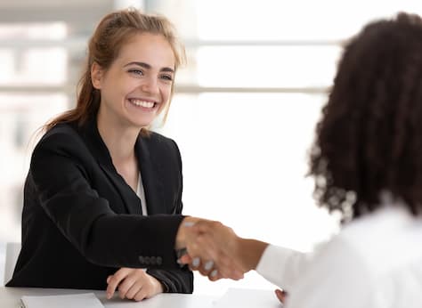 Shaking hands at job